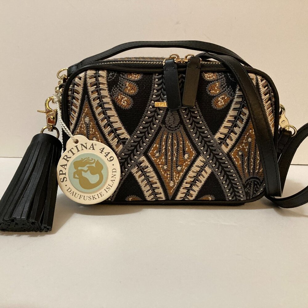 SPARTINA Meryl Crossbody Bellinger Batik Black Fabric Leather